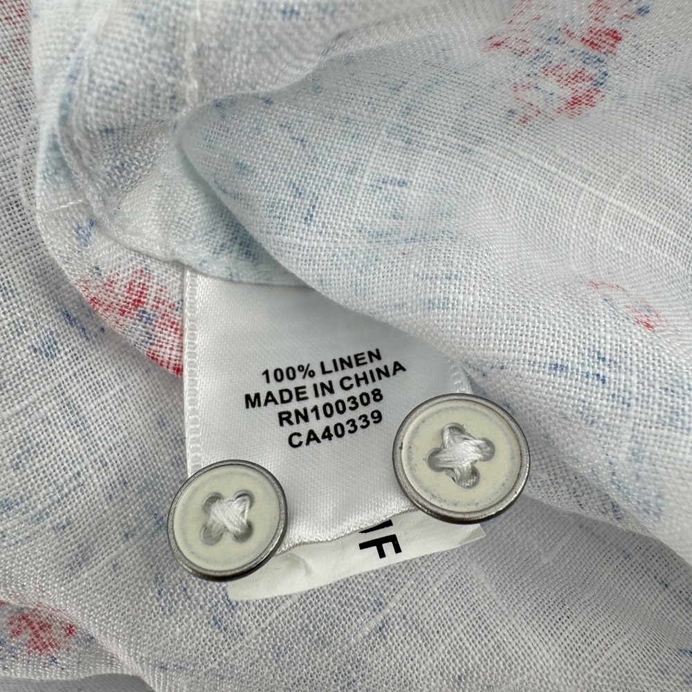 Peter Millar Linen Shirt Mens Large Linen White Red Blue Floral Short Sleeve - Picture 8 of 8